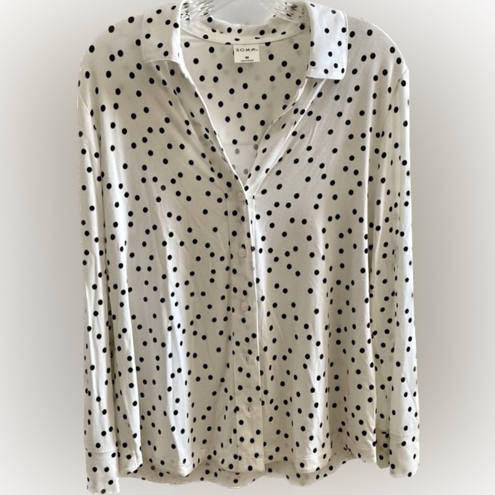 NWOT Soma Cool Nights Notch Collar Long Sleeve PJ Top Size: M polka dot